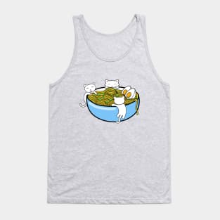 Happy little kittens climbing on a bowl of ramen noodles Tank Top